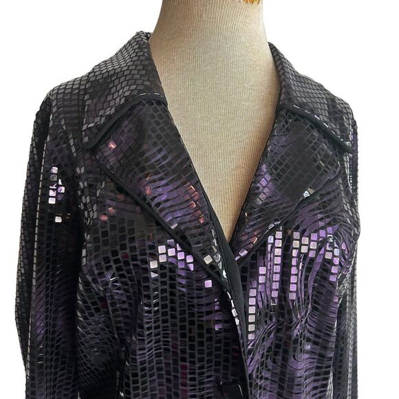 NEW FRANK LYMAN size 16 Purple Black Sequin Blazer Jacket Party Evening - Picture 2 of 9